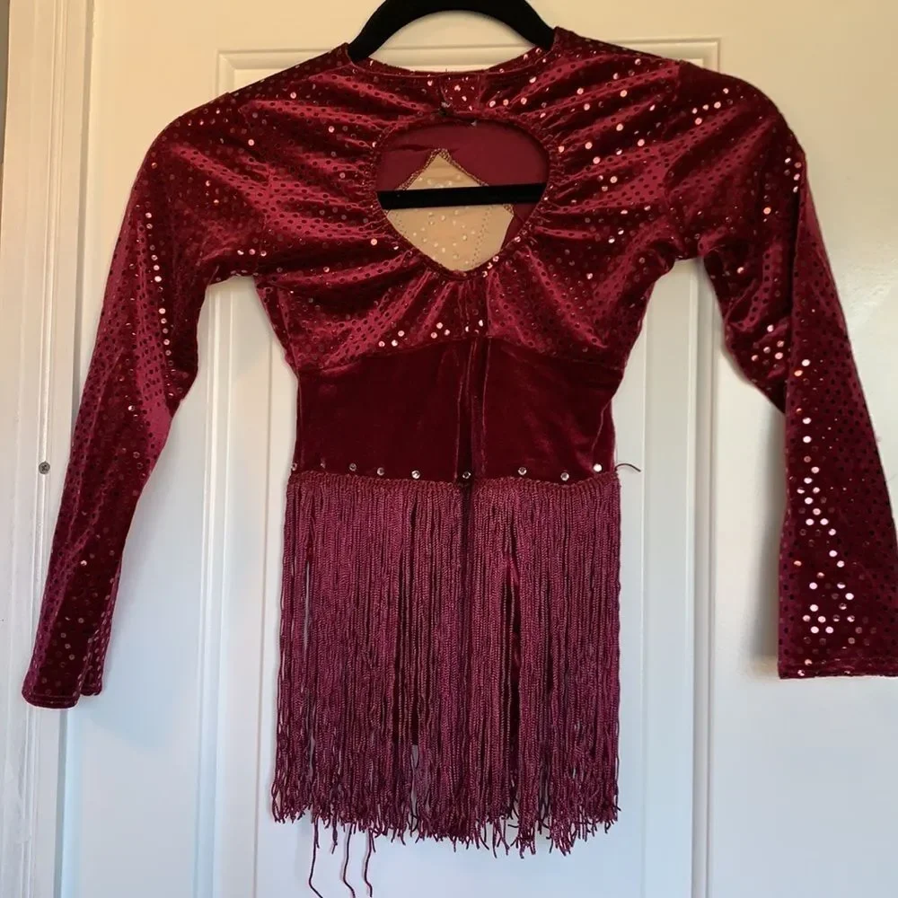 Artstone maroon velvet fringe dance costume Size Medium Child
